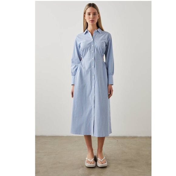Rails Shirt Dress Sz M Holly Blue White Stripe Cotton Midi Coastal Classic Vacay - Picture 3 of 9